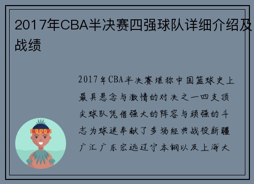2017年CBA半决赛四强球队详细介绍及战绩