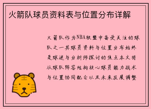 火箭队球员资料表与位置分布详解